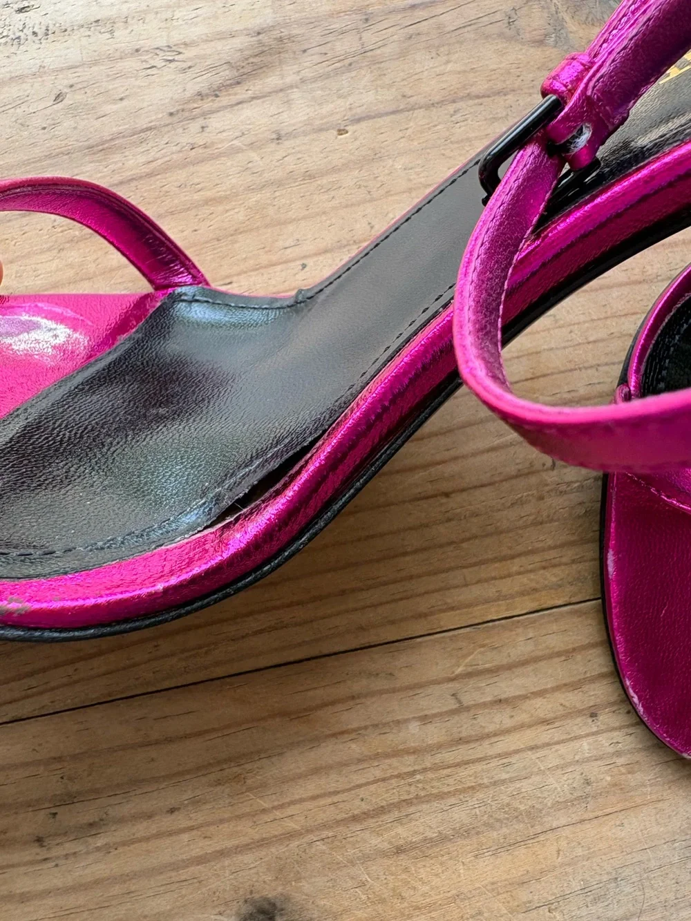 Saint Laurent Metallic Fuchsia Ankle-Strap Stiletto Sandals - Picture 11 of 13